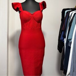 Elegant Red Women's Dress with ruffles size Medium